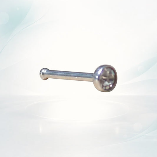 Aramat Jewels silver surgical steel nose piercing with a 1.5mm clear crystal stud.