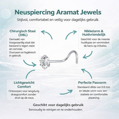 Aramat Jewels silver-tone steel nose piercing with a clear heart-shaped zirconia stone.
