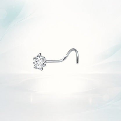 Aramat Jewels silver-colored steel nose piercing with a clear cubic zirconia stone and S-shaped hook.