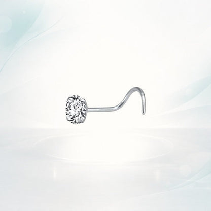 Aramat Jewels silver-tone steel nose piercing with a clear cubic zirconia stone and an S-curve post.