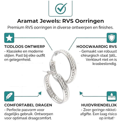 Aramat Jewels silver-tone stainless steel hoop earrings with a braided rope texture detail.