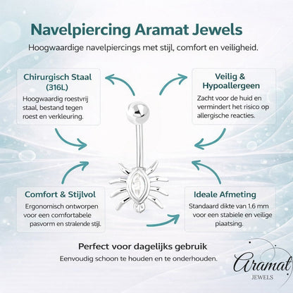 Aramat Jewels silver-tone surgical steel navel piercing with a clear cubic zirconia spider design.