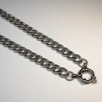 Aramat Jewels silver-tone stainless steel 7mm gourmet link charm necklace with a circular clasp.