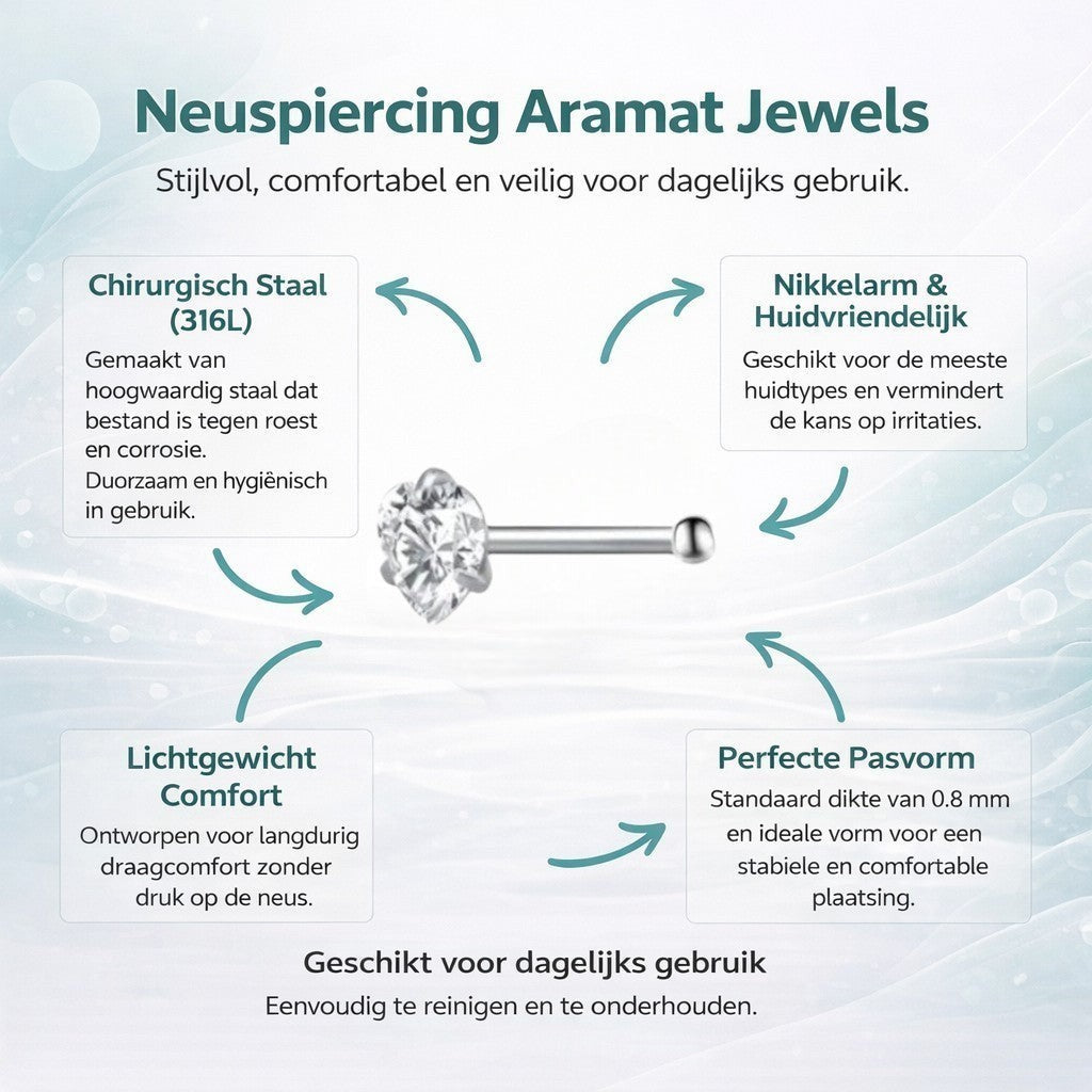 Aramat Jewels silver-colored steel nose piercing with a clear heart-shaped zirconia and straight bar.