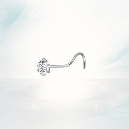 Aramat Jewels silver-tone steel nose piercing with a clear heart-shaped zirconia stone and S-curve post.