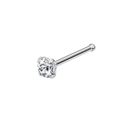 Aramat Jewels silver-tone steel nose stud with a clear round zirconia stone and a straight post.