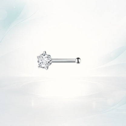 Aramat Jewels silver-colored steel nose piercing with a clear cubic zirconia and a straight bar.