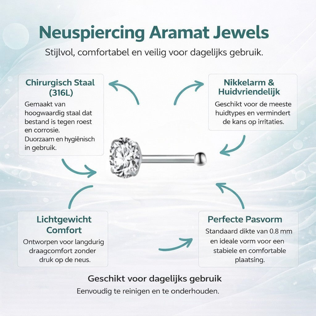 Aramat Jewels silver-tone steel nose piercing with a clear cubic zirconia and a straight post.