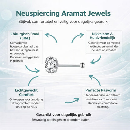Aramat Jewels silver-tone steel nose piercing with a clear cubic zirconia and a straight post.