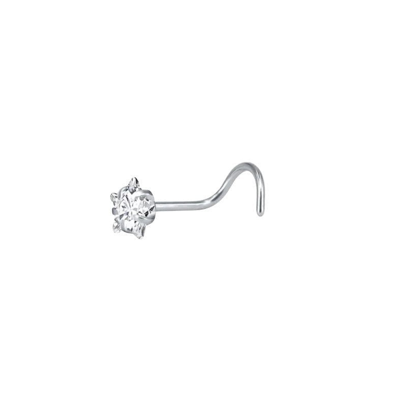 Aramat Jewels silver-tone steel nose piercing with a clear cubic zirconia stone and an S-curve post.