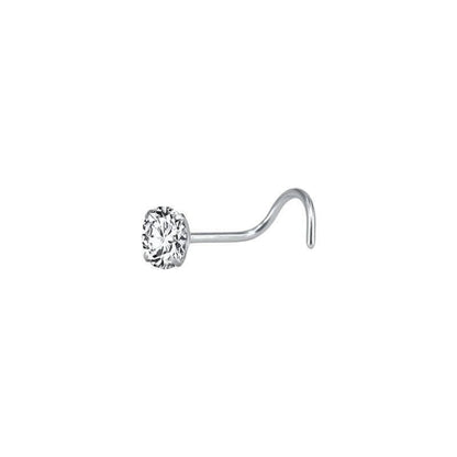 Aramat Jewels silver steel nose piercing with a clear cubic zirconia stone and an S-shaped post.