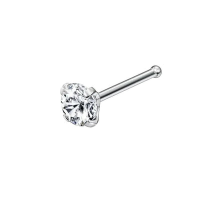Aramat Jewels silver-colored steel nose stud with a clear round zirconia stone and a straight post.