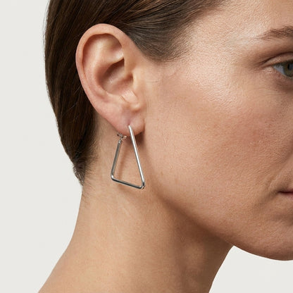 Aramat Jewels silver-tone stainless steel triangle hoop earrings for women, 40mm diameter.