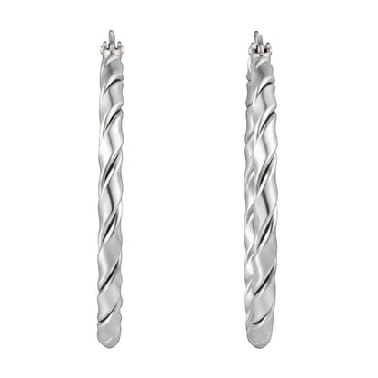 Aramat Jewels silver-tone stainless steel twisted hoop earrings, 45mm. Modern, stylish, and versatile.