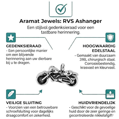 Aramat Jewels stalen motor ashanger, een gedenksieraad met schroefsluiting voor as.