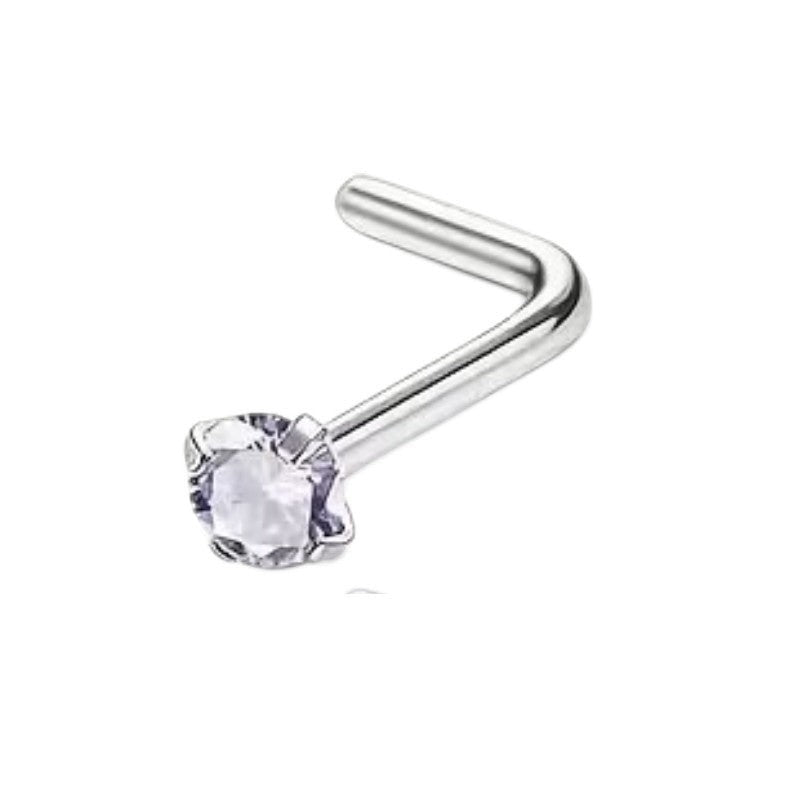 Aramat Jewels neuspiercing van chirurgisch staal met een ronde 2mm zirkonia steen op een L-vormig staafje