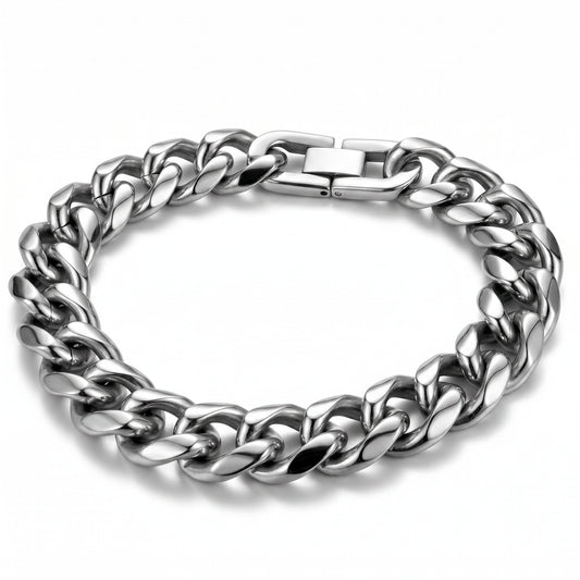 Aramat Jewels zilverkleurige stalen gourmet schakelarmband voor heren, 21cm lang en 12mm breed.
