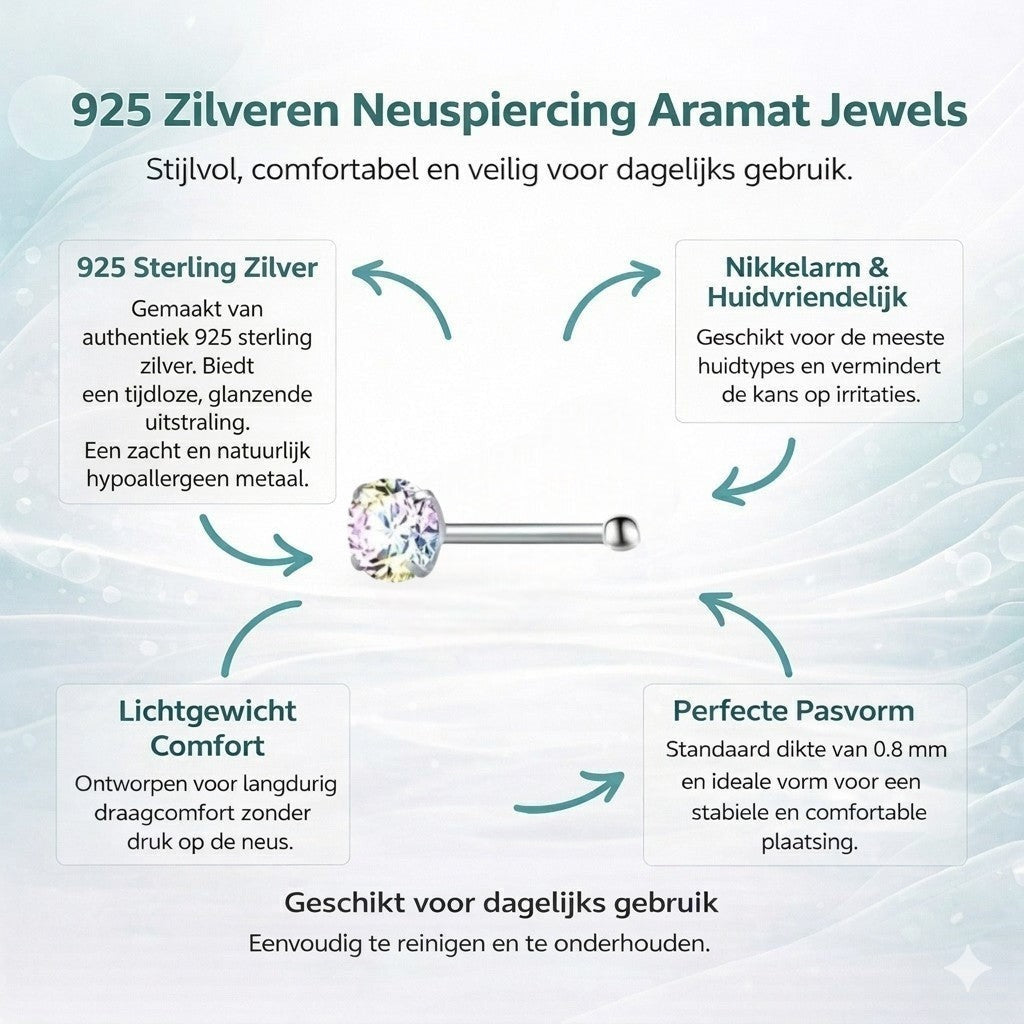 Aramat Jewels silver-tone steel nose piercing with a clear AB cubic zirconia stone and a straight post.