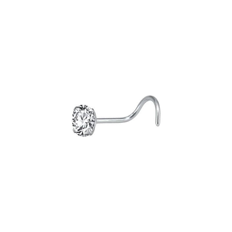 Aramat Jewels silver-tone steel nose studs with clear cubic zirconia in round, star, and heart shapes.