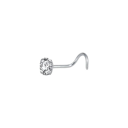 Aramat Jewels silver-tone steel nose studs with clear cubic zirconia in round, star, and heart shapes.