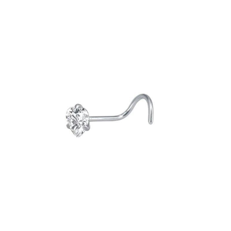 Aramat Jewels silver-tone steel nose piercings with clear cubic zirconia stones in round, star, and heart shapes.
