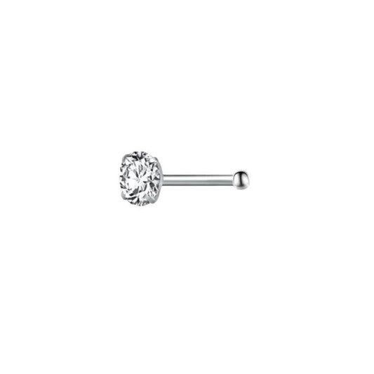 Aramat Jewels silver-tone steel nose piercing with clear cubic zirconia in round, star, and heart shapes.