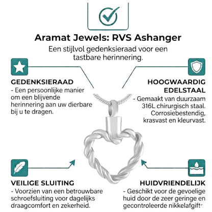 Aramat Jewels silver-tone twisted open heart cremation urn pendant, 3x2cm, made of stainless steel.