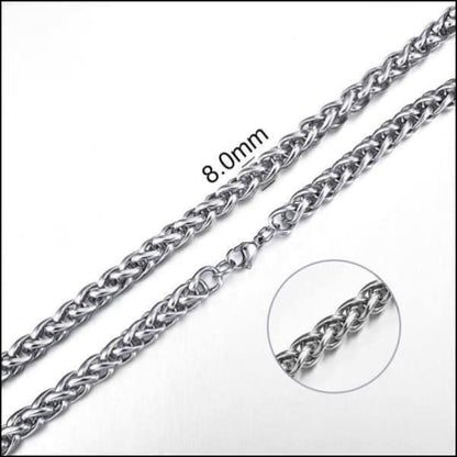 Aramat Jewels zilverkleurige vossenstaart ketting van 8 mm breed en 60 cm lang, gemaakt van duurzaam roestvrij staal.