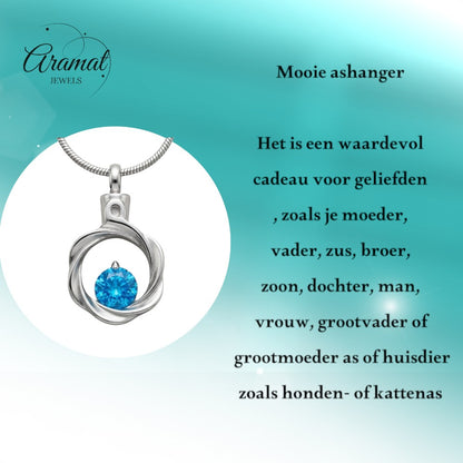 Aramat Jewels zilverkleurige stalen ashanger met blauwe zirkonia, gedraaid ontwerp, zonder ketting.