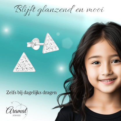 Aramat Jewels zilveren driehoek oorbellen met transparante kristalsteentjes, 8x7mm