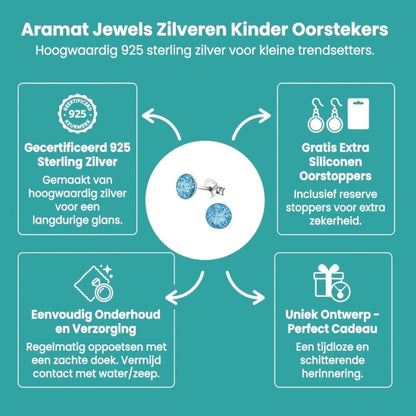 Aramat Jewels 925 zilveren kinderoorbellen, rond 5mm met blauwe glitter, perfect voor kleine trendsetters.