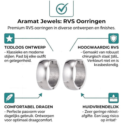 Aramat Jewels silver-coloured stainless steel hoop earrings, 13mm diameter, classic design, hypoallergenic and durable.