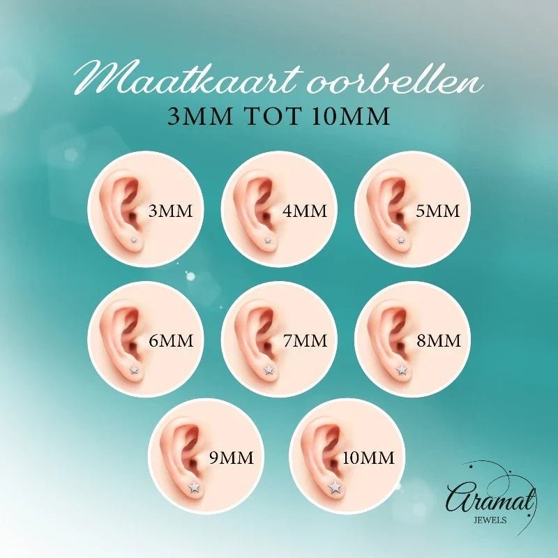 Aramat Jewels zilverkleurige oorstekers met transparant kristal van 6mm, gedragen op een oor.