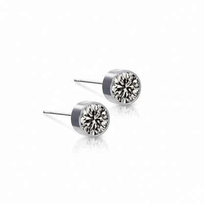 Aramat Jewels zilverkleurige oorstekers met grijs kristal (6mm), gemaakt van roestvrij staal.