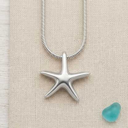 Aramat Jewels zilverkleurige zeester ashanger van roestvrij staal met schroefsluiting, zonder ketting.