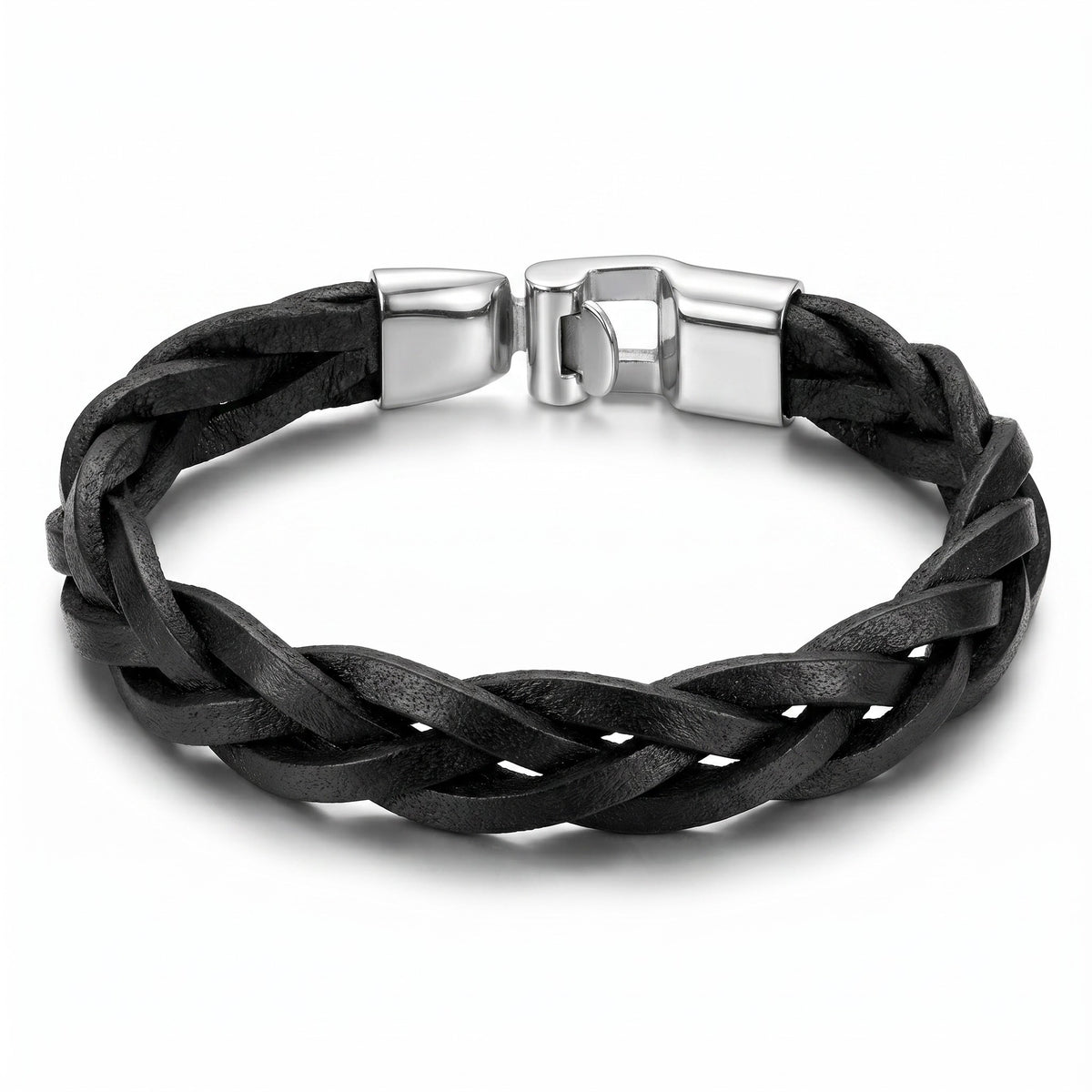 Aramat Jewels stoere zwarte leren gevlochten armband voor heren en dames, 13mm breed