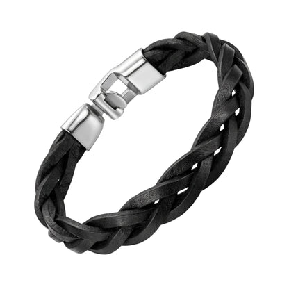 Aramat Jewels stoere zwarte leren gevlochten armband met zilverkleurige sluiting, 13mm breed.