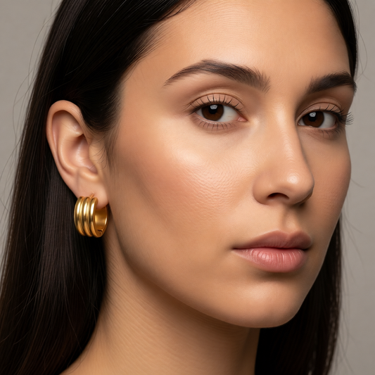 Kleine RVS Oorringen met Streepdesign Goudkleur 13mm