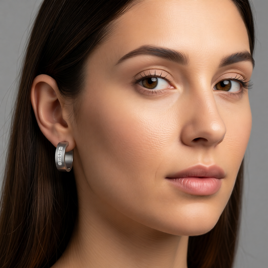 Boucles d'oreilles en acier inoxydable à rayures de cristal, couleur argent, 20 mm - Femme 