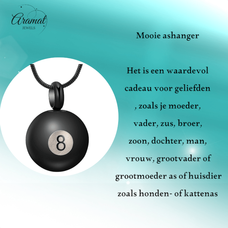 Ashanger Biljartbal met Cijfer 8 - Zwart RVS - hang1323 - 20002 - Gedenkhangers kopen# - alles - ashangers - Assieraad