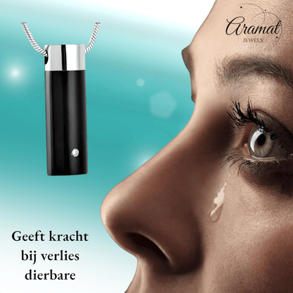 Ashanger buis zilver - zwart met zirkonia RVS - Aramat Jewels - Gedenkhangers - cadeautip