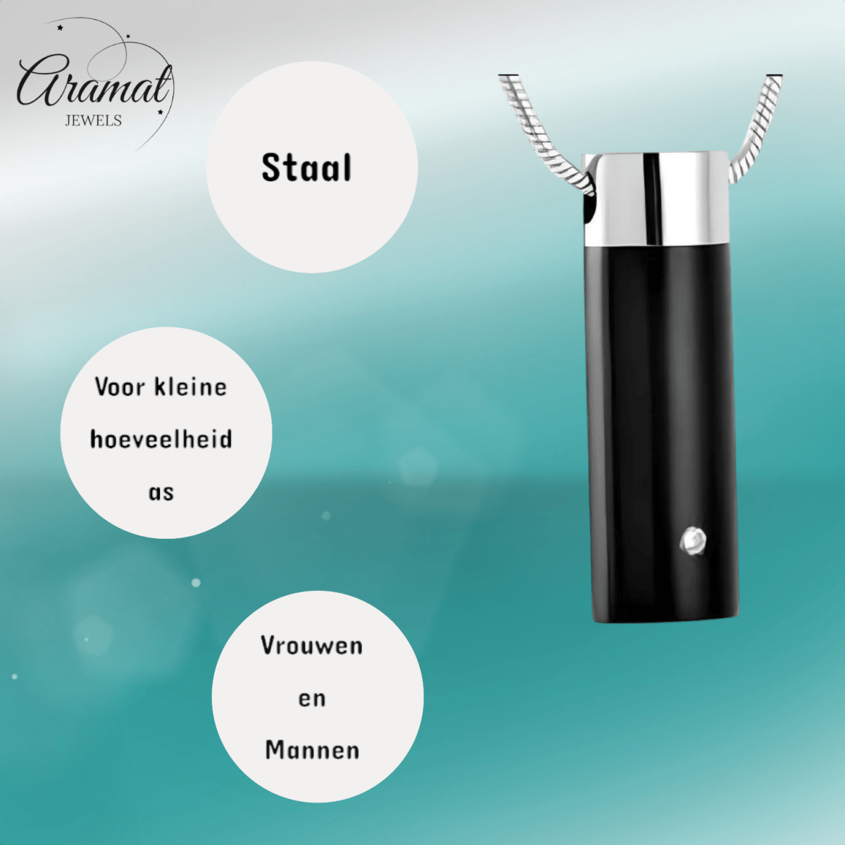 Ashanger buis zilver - zwart met zirkonia RVS - Aramat Jewels - Gedenkhangers - cadeautip