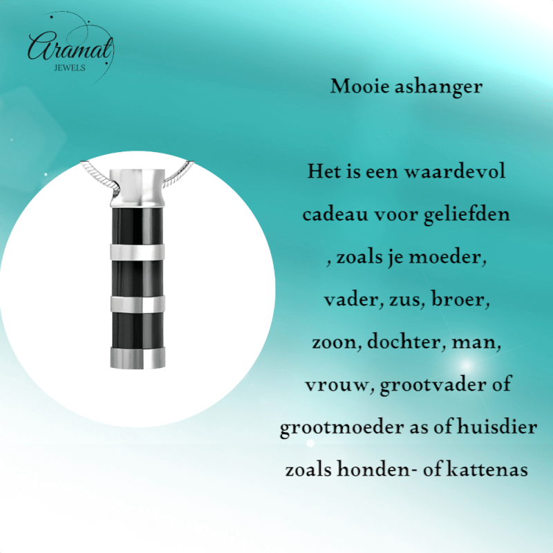 Ashanger Cilinder - RVS met Zwart - Zilveren Strepen - hang428 - Gedenkhangers kopen# - alles - ashangers - Assieraad