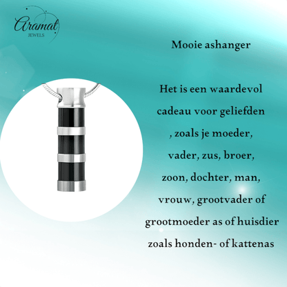 Ashanger Cilinder - RVS met Zwart - Zilveren Strepen - hang428 - Gedenkhangers kopen# - alles - ashangers - Assieraad