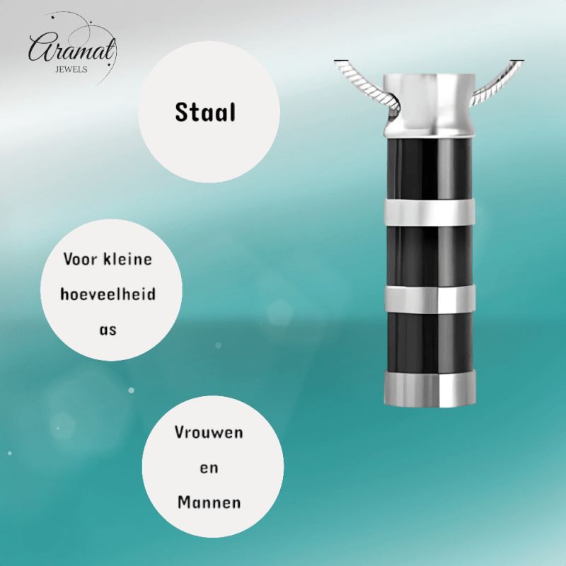 Ashanger Cilinder - RVS met Zwart - Zilveren Strepen - hang428 - Gedenkhangers kopen# - alles - ashangers - Assieraad