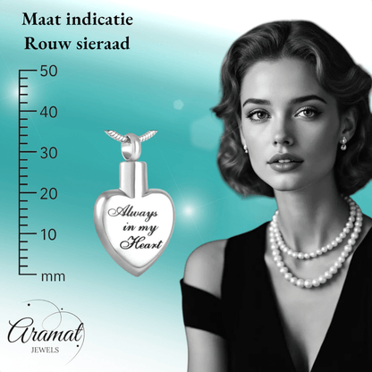 Ashanger hart Always in my heart – zilverkleur - Aramat Jewels - Gedenkhangers - cadeautip