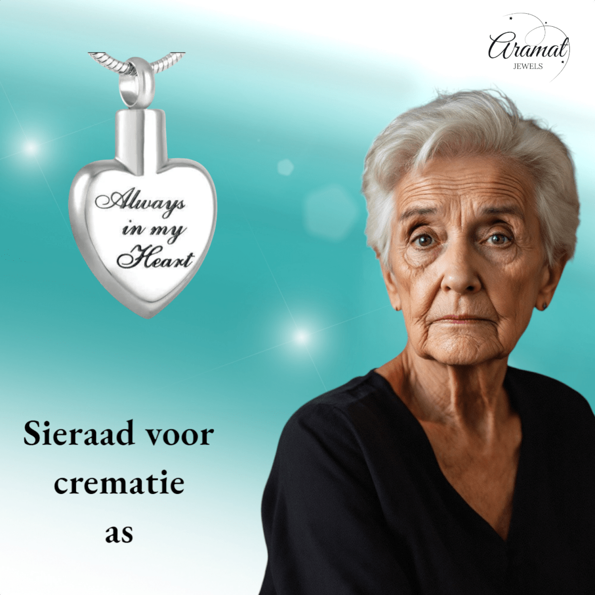 Ashanger hart Always in my heart – zilverkleur - Aramat Jewels - Gedenkhangers - cadeautip