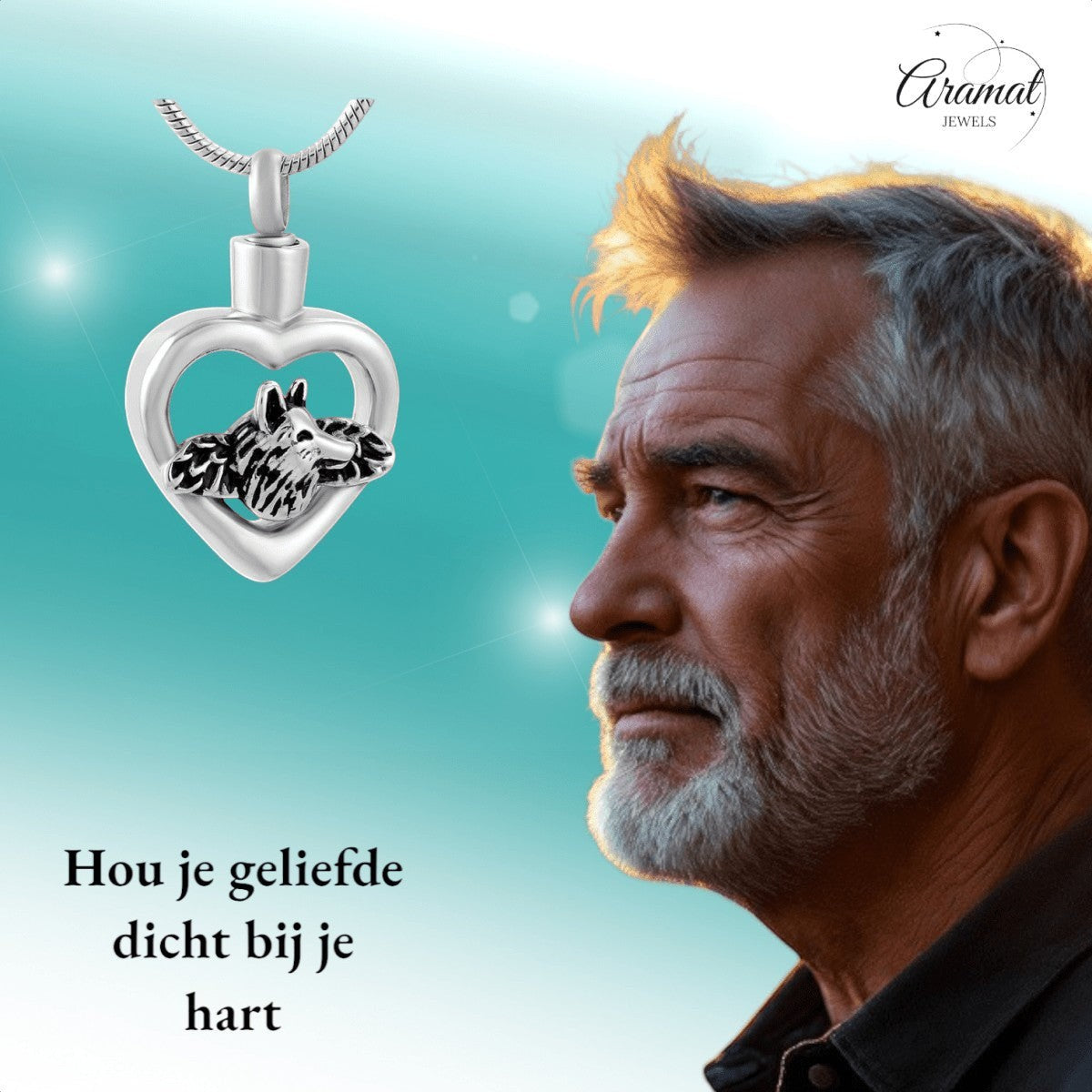 Ashanger hart hond met vleugels – zilverkleur - Aramat Jewels - Gedenkhangers - cadeautip