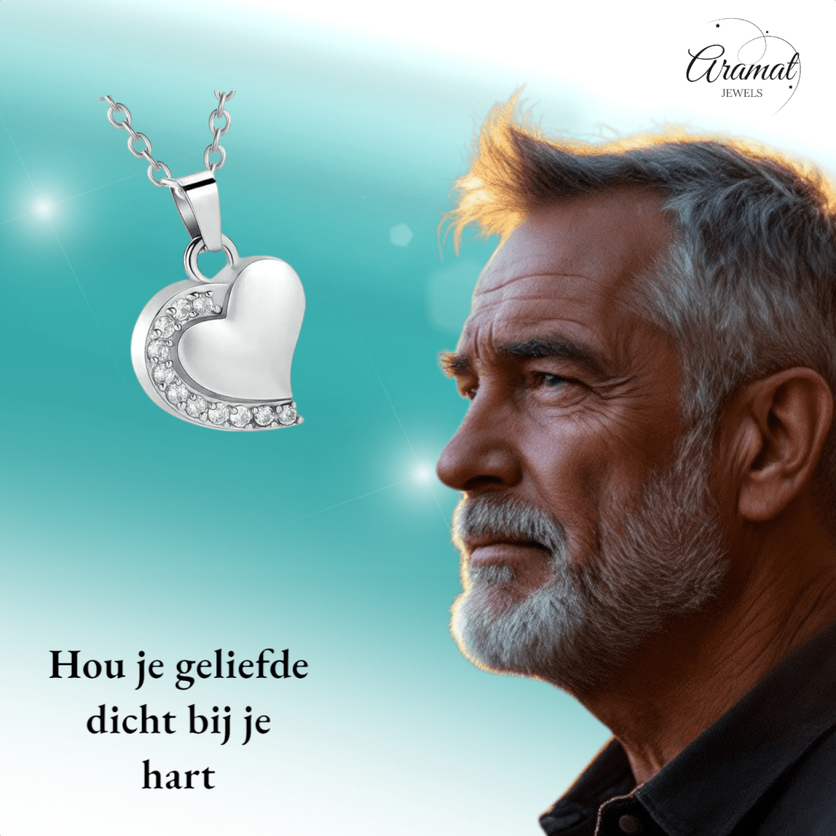 Ashanger hartje staal met zirkonia 24x19mm - Aramat Jewels - Gedenkhangers - cadeautip
