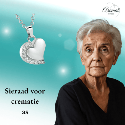 Ashanger hartje staal met zirkonia 24x19mm - Aramat Jewels - Gedenkhangers - cadeautip